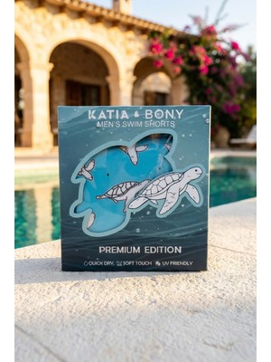Katia & Bony Erkek Floral Outburst Premium Kutulu Kaplumbağa Desenli Deniz Şortu Mavi