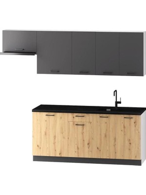 T Designo Dilara Mutfak Dolabı Antrasit-Meşe Suntalam 240 cm Modern Tasarım Geniş Depolama