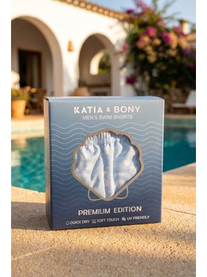 Katia & Bony Erkek Mediterranean Premium Kutulu Deniz Kabuğu Desenli Mavi Deniz Şortu