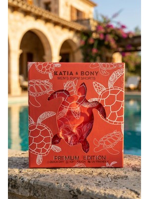 Katia & Bony Erkek Mediterranean Premium Kutulu Kaplumbağa Desenli Mercan Deniz Şortu