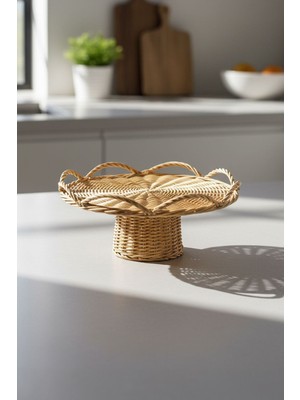 UltraMint El Yapımı Rattan Ayaklı Sunum Standı, Kek ve Kahvaltılık Tepsisi