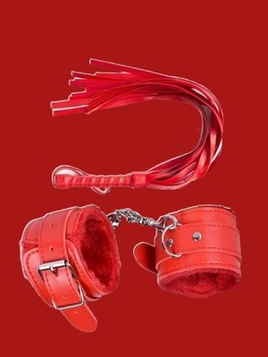 Candy Women Kırmızı Fantezi Kelepçe ve Kırbaç Aksesuar