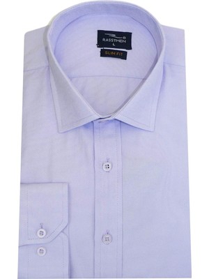 Rasstmen Uzun Kol Slim Fit Armürlü BGL-ST01462 Erkek Gömlek Düz Desen % 45 Polyester % 55 Pamuk