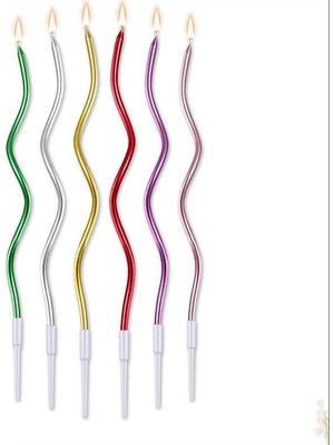 Efe Pastacılık Zikzak Mum Karışık Renkli 15 cm 6 Lı Renkler(Gold, Mor,rose Gold Yeşil,bordo,bakır)