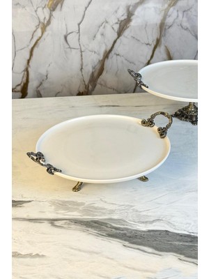 UltraMint Antik Tabanlı Ayaklı Porselen Sunum Tabak 27 cm Şık ve Zarif Tasarım