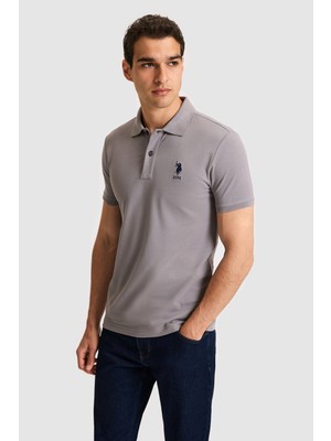U.S. Polo Assn. Erkek Slim Fit Polo Yaka Gri Basic Tişört 50326920-VR024