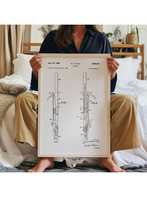 Pegziz Fagot Patent Çizimi Tablosu Müzik Aleti Duvar Dekor Tablo