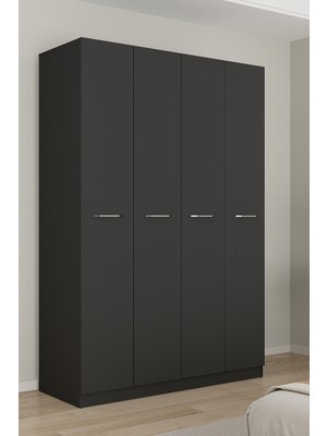 Aeka AE-3190 Burç Antrasit/antrasit 4 Kapaklı Çok Bölmeli Askılı Raflı ve Çekmeceli 210X140X53CM Gardırop
