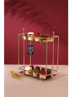 UltraMint Dikdörtgen Gold Aynalı Kahve Yanı Sunumluk ve Organizer, Ahşap Dekorasyon