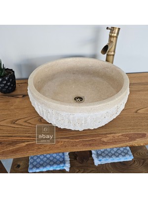 Abay Doğal Taş Traverten Dikey Patlatma Çanak Lavabo