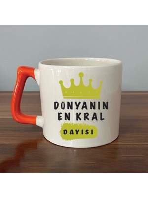 Mor Mürekkep Dünyanın En Kral Dayısı Turuncu Kulplu Prime Babalar Günü Hediyesi Bardak Kupa Fincan Mug