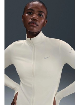 Nike Swift Dri-Fit Midlayer Womens Running Jacket Reflektörlü Fermuarlı Kadın Koşu Ceketi Krem