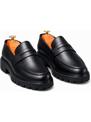 Mey Ayakkabı Hakiki Deri Kalın Taban Loafer Siyah Erkek Klasik Ayakkabı M4710