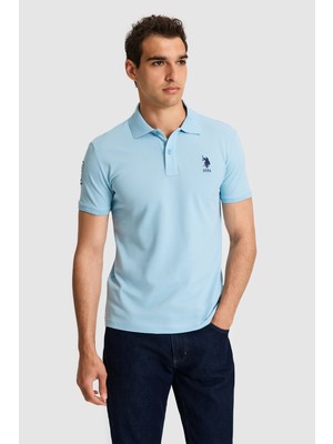 U.S. Polo Assn. Erkek Slim Fit Polo Yaka Mavi Basic Tişört 50326920-VR036