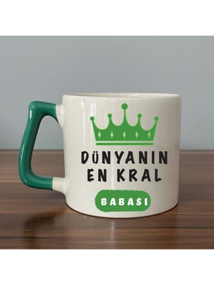 Mor Mürekkep Dünyanın En Kral Babası Yeşil Kulplu Prime Babalar Günü Hediyesi Bardak Kupa Fincan Mug