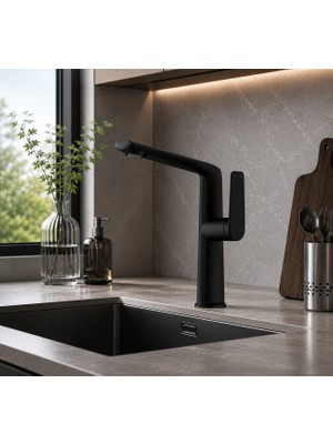 Fleko Gloria Siyah Tall Lavabo Bataryası