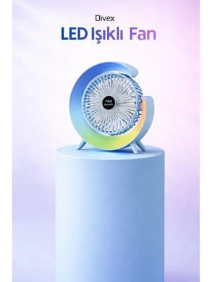 Divex Rgb LED Işıklı Masaüstü Fan - Sessiz USB Vantilatör Gece Lambası Özellikli Dekoratif Fan