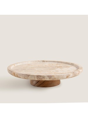 Chakra Latia Ahşap Altlı Mermer Kek Standı Natural