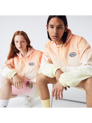 Lacoste L!ve Unisex Kapüşonlu Baskılı Turuncu Ceket