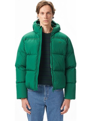Lacoste Erkek Relaxed Fit Kapüşonlu Yeşil Mont