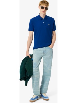 Lacoste Erkek Straight Fit Baskılı Mavi Jean Pantolon