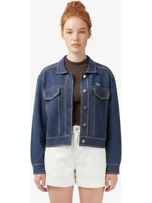 Lacoste Kadın Classic Fit Polo Yaka Koyu Mavi Ceket