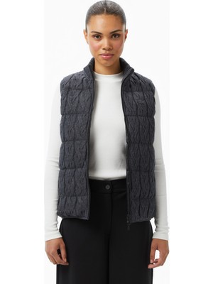 Lacoste Kadın Regular Fit Dik Yaka Kapitone Çift Taraflı Gri Yelek