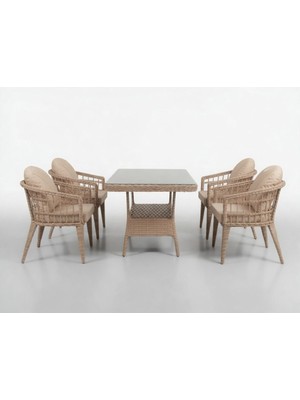 Monalin Home Garden Milano Kapuçino 4 KIŞILIK(1-1-1-1-MASA(80*140)) Rattan Örgü Bahçe & Balkon & Teras Masa Sandalye Takımı