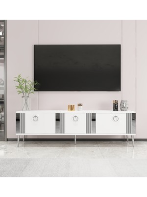 Morepp Lunar 150 cm Tv Ünitesi Tv Sehpası Beyaz-Gümüş