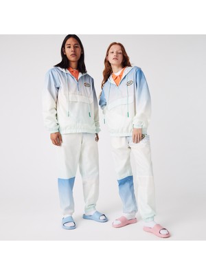 Lacoste L!ve Unisex Kapüşonlu Baskılı Mavi Ceket