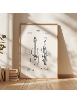 Pegziz Viyolensel Patent Çizimi Tablosu Müzik Aleti Duvar Dekor Tablo