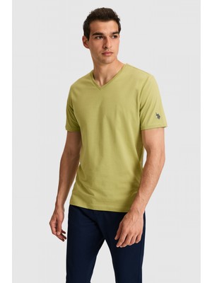 U.S. Polo Assn. Erkek Regular Fit V Yaka Yeşil Basic Tişört 50326944-VR016