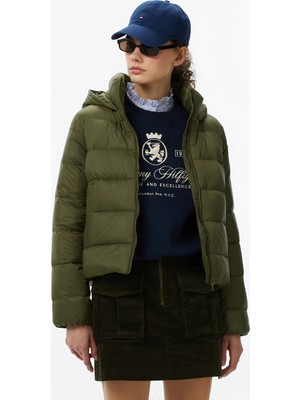 Tommy Hilfiger Casual Down Kadın Yeşil Mont