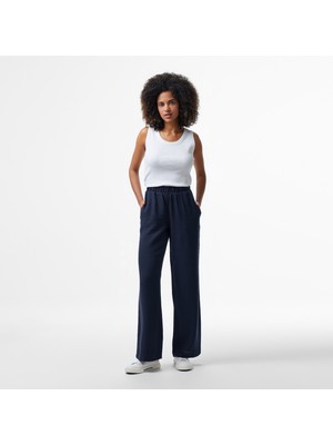 Nautica Kadın Lacivert Regular Fit Keten Karışımlı Pantolon