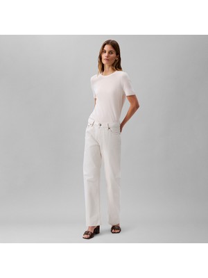 Calvin Klein Signature 90S Straight Soft Bone Kadın Beyaz Jean