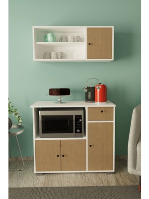 The Violett 90 cm Kahve Köşesi Çok Amaçlı Dolap Mikrodalga ve Set Altı Mutfak Dolabı Arno