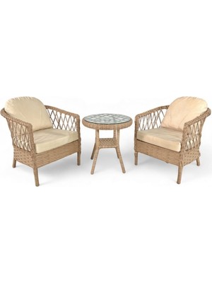 Monalin Mobilya Miami Kapuçino 2 Kişilik(1-1-Masa) Rattan Örgü Bahçe & Balkon & Teras Masa Sandalye Takımı