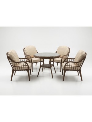 Monalin Home Garden Sidney Kahverengi 4 Kişilik(1-1-1-1-Masa) Rattan Örgü Bahçe & Balkon & Teras Masa Sandalye Takımı