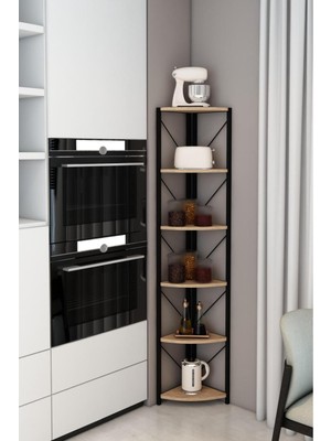 The Violett Datça 6 Raflı Metal Köşe Mutfak Rafı Dekoratif Çok Amaçlı Raf 180 cm