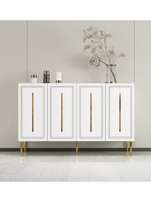Morepp Sahra 120 cm Konsol, Tv Ünitesi, Çok Amaçlı Dolap Beyaz-Altın