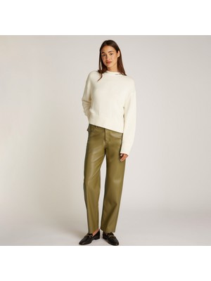 Calvin Klein Faux Leather Relaxed Kadın Yeşil Pantolon
