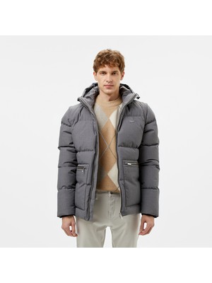 Lacoste Erkek Kapüşonlu Gri Şişme Mont