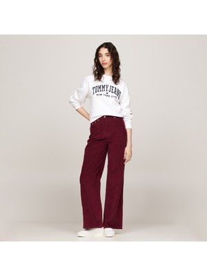 Tommy Hilfiger Jeans Claire Fine Cord Kadın Bordo Chino Pantolon