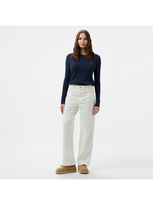 Tommy Hilfiger Corduroy Relaxed Straight Kadın Beyaz Pantolon