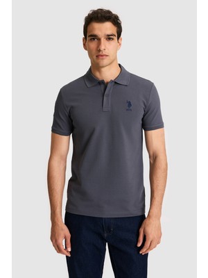 U.S. Polo Assn. Erkek Slim Fit Polo Yaka Antrasit Basic Tişört 50326920-VR006