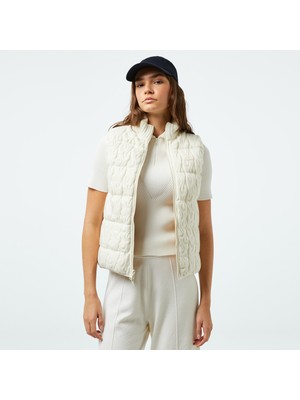 Lacoste Kadın Kapitone Regular Fit Dik Yaka Çift Taraflı Beyaz Yelek