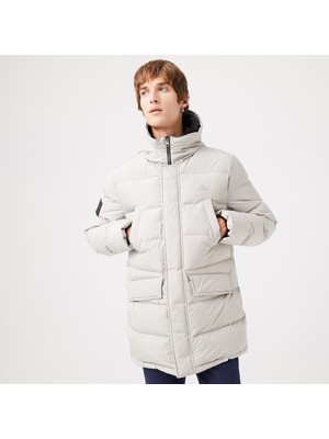Lacoste Erkek Kapüşonlu Gri Şişme Mont