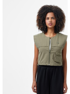 Lacoste Kadın Regular Fit Kolsuz Fermuarlı Haki Yelek