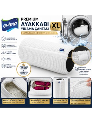 Evima Beyaz Mikrofiber Ayakkabı Yıkama Çantası Fermuarlı Koruyucu Kumaş Özellikli XL