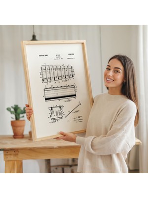 Pegziz Ksilofon Patent Çizimi Tablosu Müzik Aleti Duvar Dekor Tablo